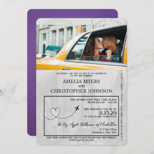 Lila New York City Passport-Hochzeit Einladung