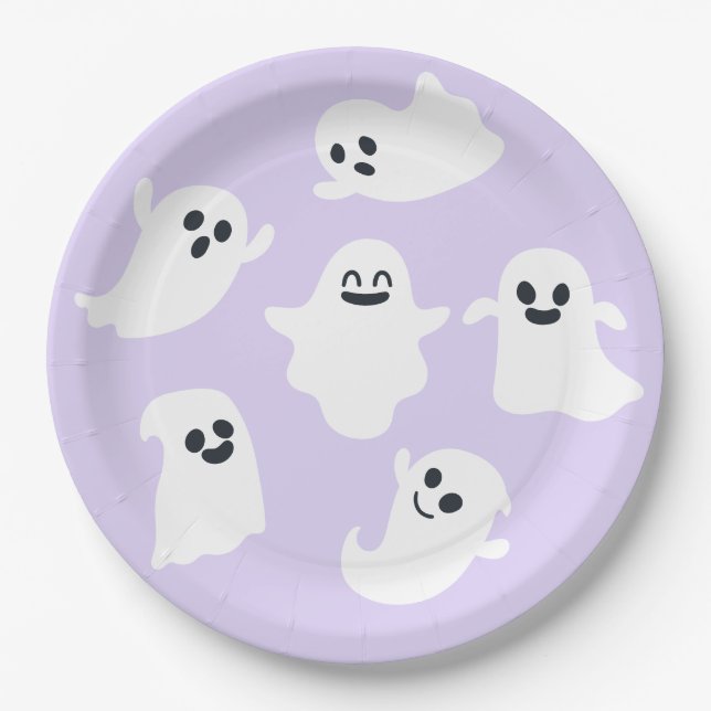 Lila Niedliche Ghost Halloween Herbstdusche Pappteller (Vorderseite)