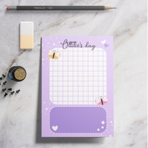 Lila Niedliche Herzstiche Butterfliegen Name hinzu Post-it Klebezettel