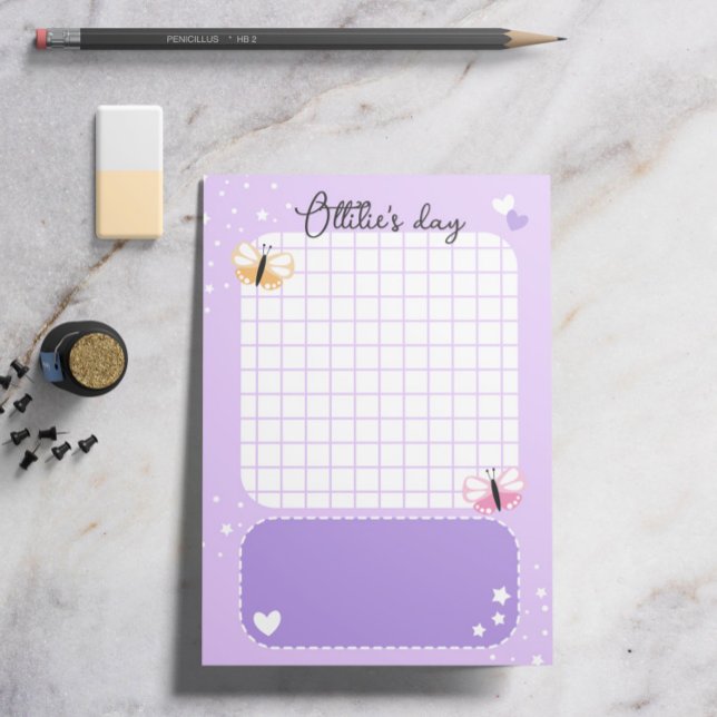 Lila Niedliche Herzstiche Butterfliegen Name hinzu Post-it Klebezettel (Von Creator hochgeladen)