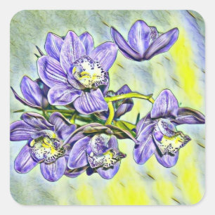 Lila niedliche Orchideen-Blume Quadratischer Aufkleber