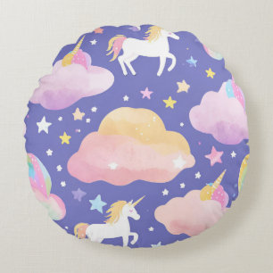 Lila Niedliche Rainbow-Kindermädchen Rundes Kissen