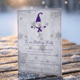 Lila Niedliche Snowman Weihnachts-Party Einladung