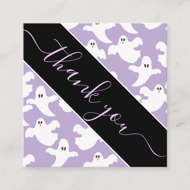 Lila Niedliche Spooky Ghost Pattern Danke U Hallow Quadratische Visitenkarte (Vorderseite)