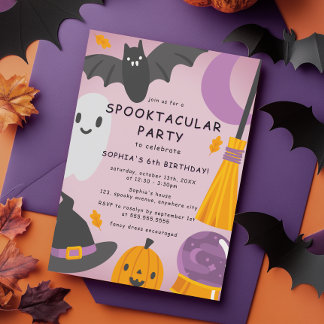 Lila Niedlicher Halloween-Kindergeburtstag Einladung