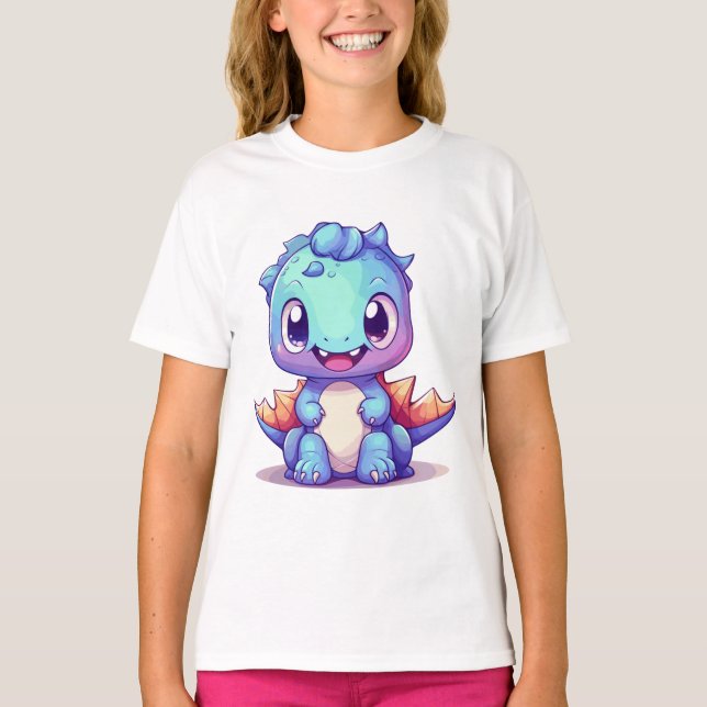 Lila Niedlicher Kawaii Dragon T-Shirt (Vorderseite)