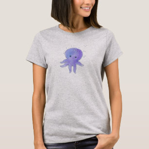 Lila Niedlicher Oktopus Wasserfarbe T-Shirt