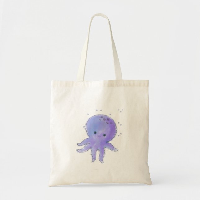 Lila Niedlicher Oktopus Wasserfarbe Tragetasche (Vorne)