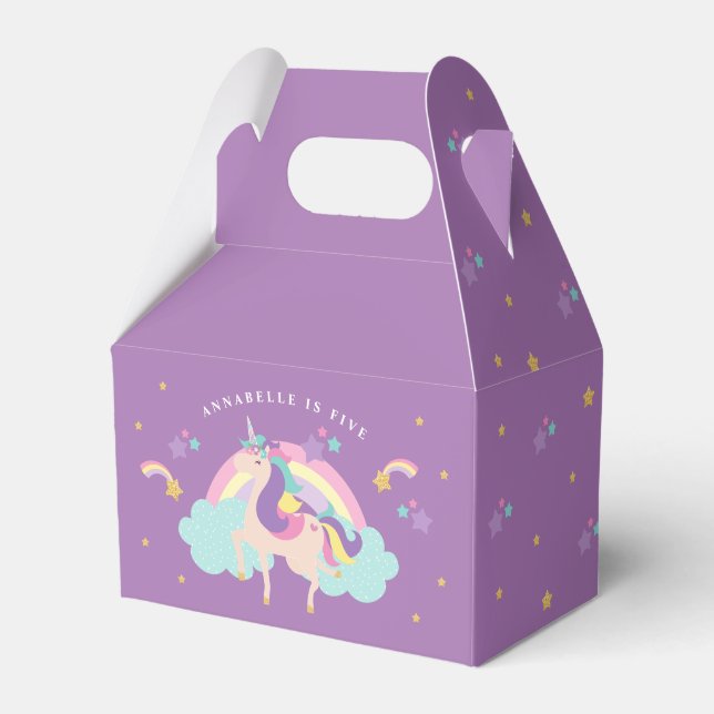 Lila | Niedlicher Regenbogen Einhorn Personalisier Geschenkschachtel (Vorderseite)
