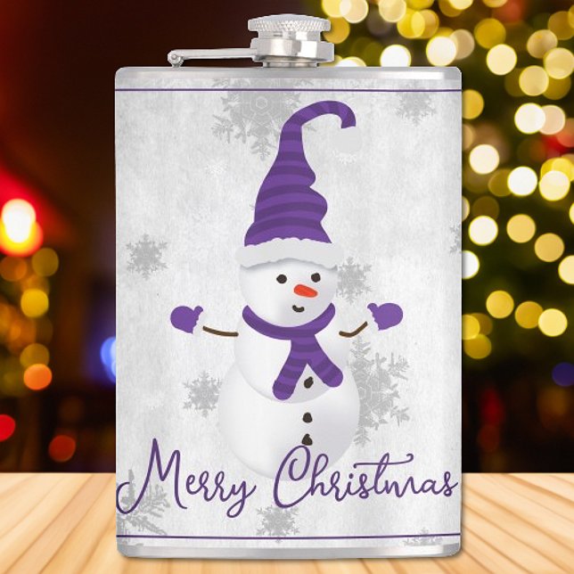 Lila Niedlicher Snowman Holiday Flask Flachmann (Purple Cute Snowman Holiday Flask)