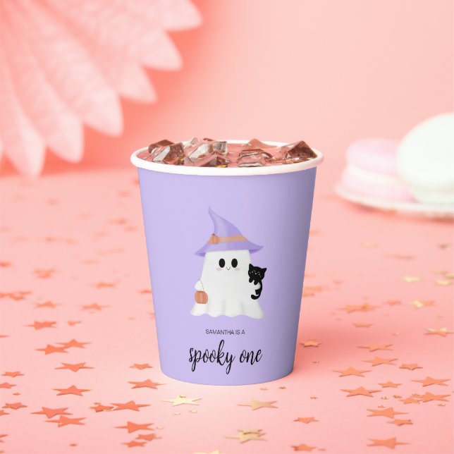 Lila Niedlicher "Spooky One" Halloween erster Gebu Pappbecher (Insitu)