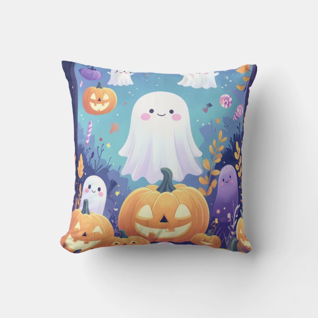Lila Niedliches Halloween Kissen (Vorderseite)