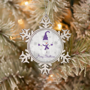 Lila Niedliches Schneemann-Urlaubsornament Schneeflocken Zinn-Ornament
