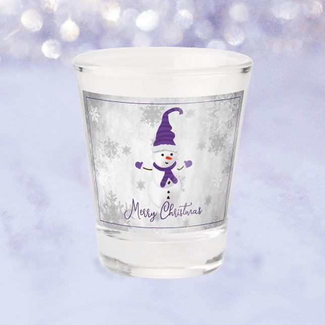 Lila Niedliches Snowman Holiday Showglas Schnapsglas (Purple Cute Snowman Holiday Shot Glass)