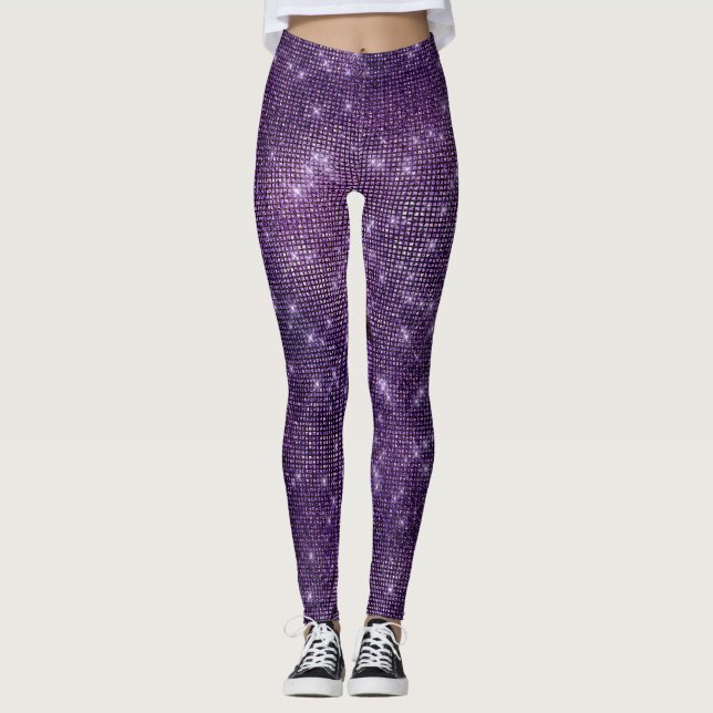 Lila Noir Plum Funkelnd Sequenzen gefroren Leggings (Vorderseite)