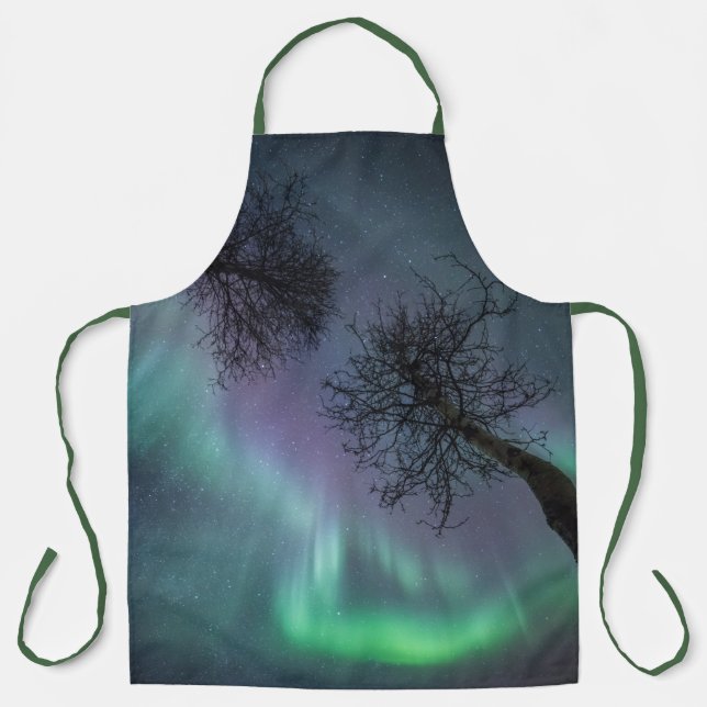 Lila Nordlichtbäume Schürze (Vorderseite)