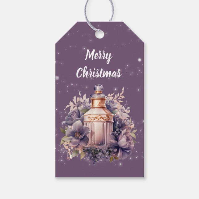 Lila Nostalgie frohe Weihnachten Geschenkanhänger (Vorderseite)