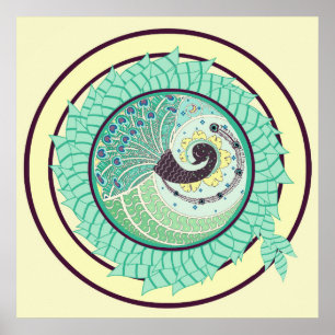 Lila Nouveau Pfau-Kunst-Plakat Poster