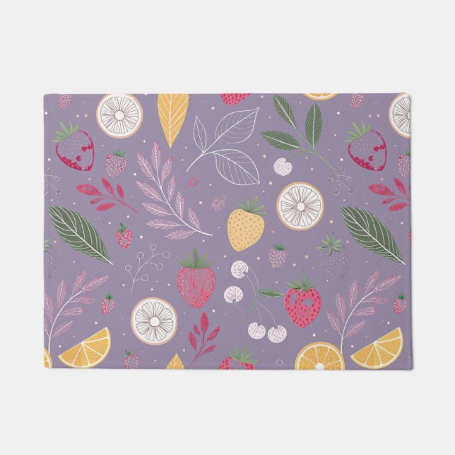 "Lila Obst- und Blumenmuster, Türmatte" Fußmatte (Vorderseite)