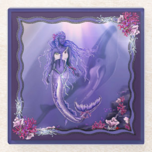 Lila Ocean Mermaid Glass Untersetzer