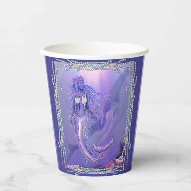 Lila Ocean Mermaid Paper Cups Pappbecher (Vorderseite)