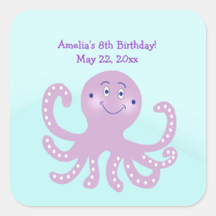 Lila Octopus Geburtstagskuppel Quadratischer Aufkleber