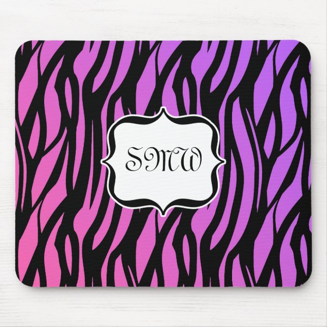 Lila oder rosa Zebrastreifen Monogramm Mousepad (Vorne)