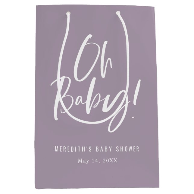 Lila Oh Baby Simple Calligraphy Babydusche Mittlere Geschenktüte (Vorderseite)