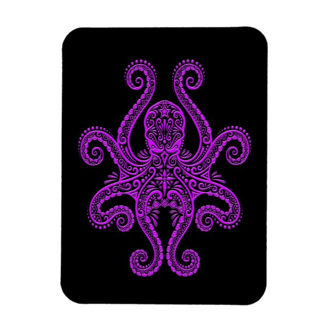 Lila Oktopus auf Schwarz Magnet (Vertikal)