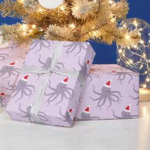Lila Oktopus in der Weihnachtsmannmütze Weihnacht Geschenkpapier