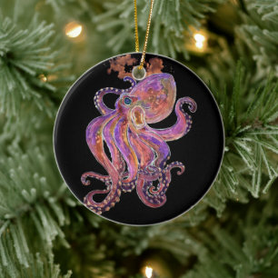 Lila Oktopus Keramik Ornament
