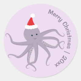 Lila Oktopus Weihnachten Runder Aufkleber