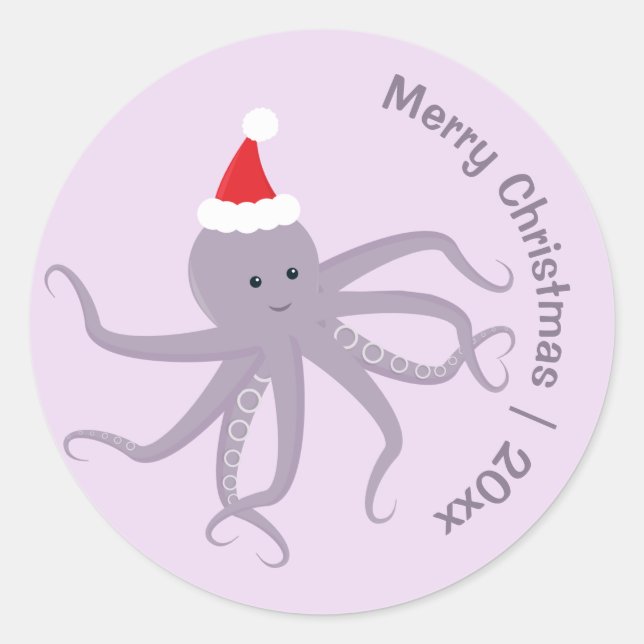 Lila Oktopus Weihnachten Runder Aufkleber (Vorderseite)