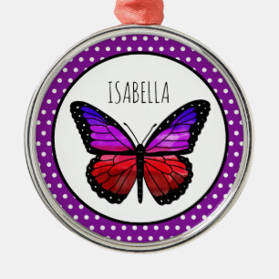 Lila Ombre Butterfly Polka Dot Personalisiert Ornament Aus Metall