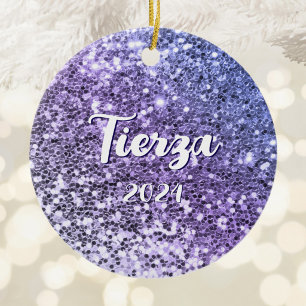 Lila Ombre Chunky Glitzer Personalisiert Keramik Ornament