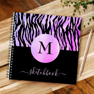 Lila Ombre Glam Animal Print Monogram Sketchbook Notizbuch