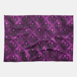 Lila Ombre Glam Glitter Damastmuster Geschirrtuch