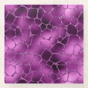 Lila Ombre Glam Glitter Giraffenflecken Muster Glasuntersetzer