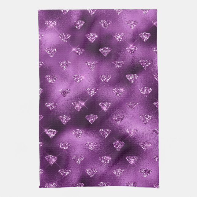 Lila Ombre Glam Glitzer Diamonds Pattern Geschirrtuch (Vertikal)