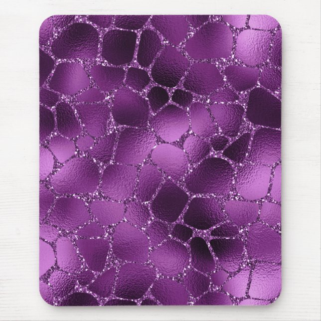 Lila Ombre Glam Glitzer Giraffe Spots Muster Mousepad (Vorne)