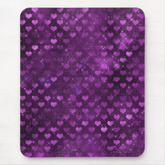 Lila Ombre Glam Glitzer Herzmuster Mousepad (Vorne)