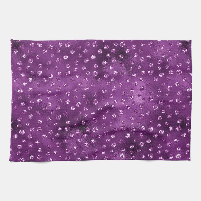 Lila Ombre Glam Glitzer Polka Dots Muster Geschirrtuch (Horizontal)