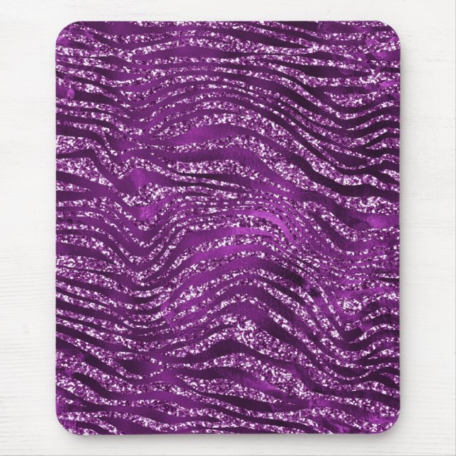 Lila Ombre Glam Glitzer Tiger Streifen Muster Mousepad (Vorne)