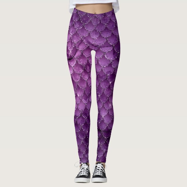 Lila Ombre Glam Mermaid Scales Muster Leggings (Vorderseite)