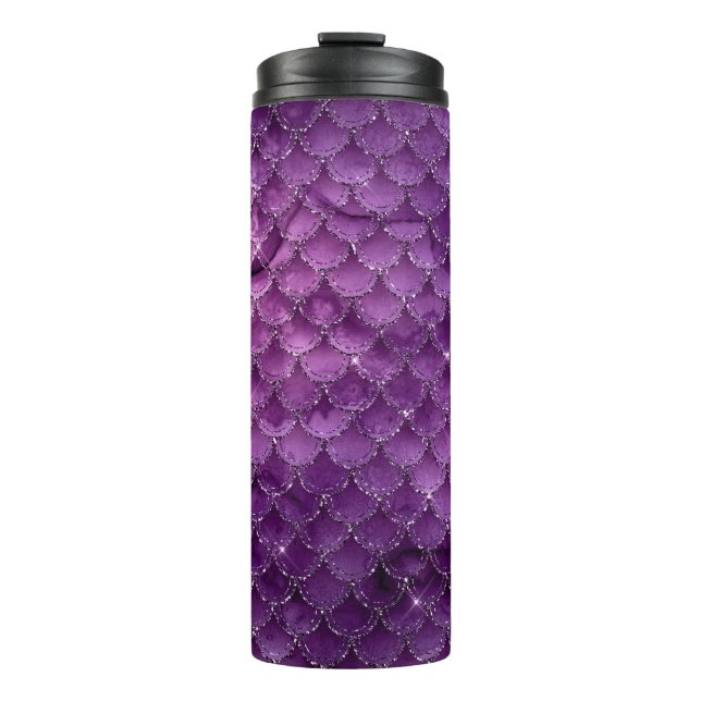 Lila Ombre Glam Mermaid Scales Muster Thermosbecher (Vorderseite)