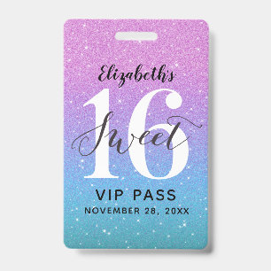 Lila Ombre Glitter Sweet 16 Geburtstag VIP Ausweis