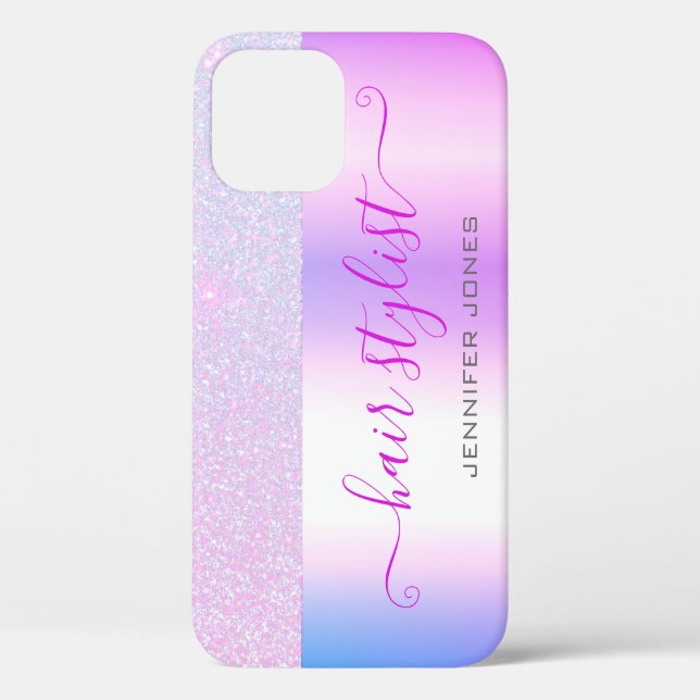 Lila Ombre Glitzer Individuelle Name Case-Mate iPhone Hülle (Rückseite)