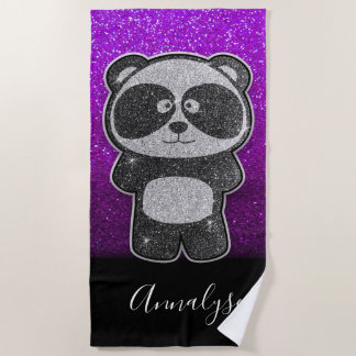 Lila Ombre Glitzer Schwarz-weiß Panda Bear Bling Strandtuch