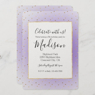 Lila Ombre Gold Hearts Einladung