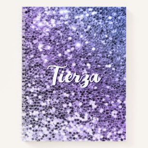 Lila Ombre Klarglitzer personalisiert Notizbuch